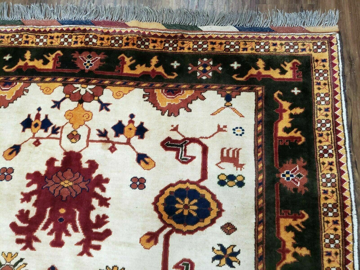 Vintage 1970s Turkish Kazak Wool Rug Hand Knotted Boho Bohemian Floor Decor