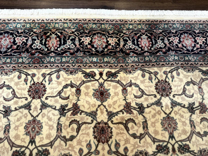 Sino Persian Rug 8x10, Allover Pattern, Beige and Midnight Blue, Wool Oriental Carpet