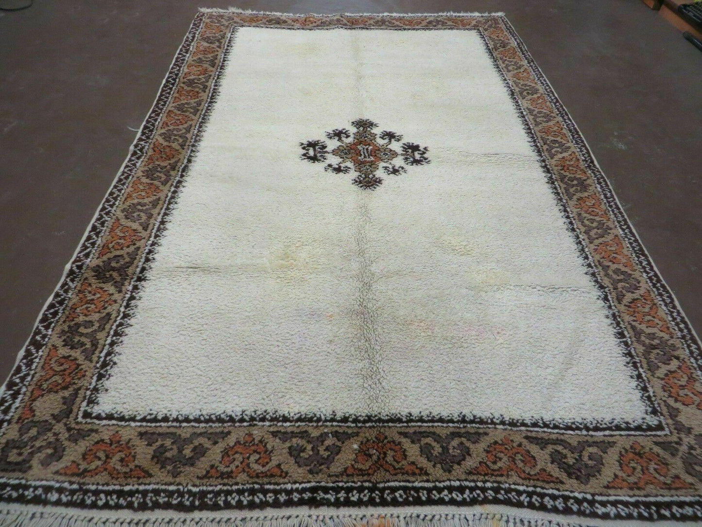 Vintage Moroccan Rug 6x9, Hand Knotted Soft Wool Moroccan Carpet, Berber Rug, Open Field, Beige and Tan, Medallion Rug, Tribal Rug 6 x 9