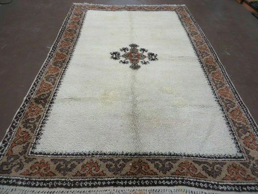 Vintage Moroccan Rug 6x9, Hand Knotted Soft Wool Moroccan Carpet, Berber Rug, Open Field, Beige and Tan, Medallion Rug, Tribal Rug 6 x 9