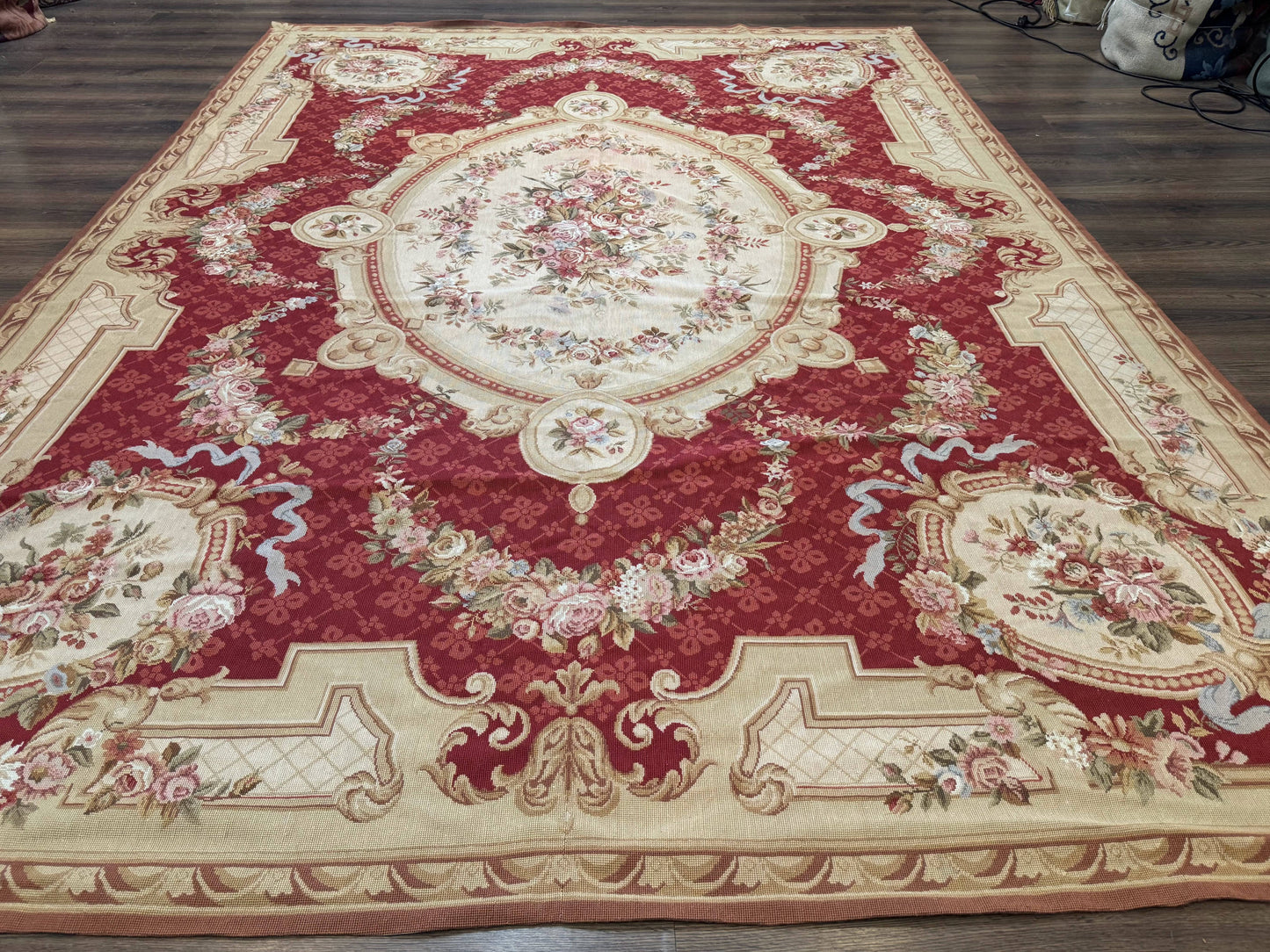 Aubusson Rug 8x11 Needlepoint Carpet Vintage French European Design