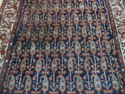 Antique Turkish Sivas Wool Rug Handwoven 4x6 Vegetable Dye Blue