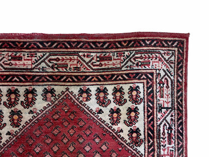 Antique Handmade Wool Rug Paisley Boteh Design Tribal Area Rug Red Ivory