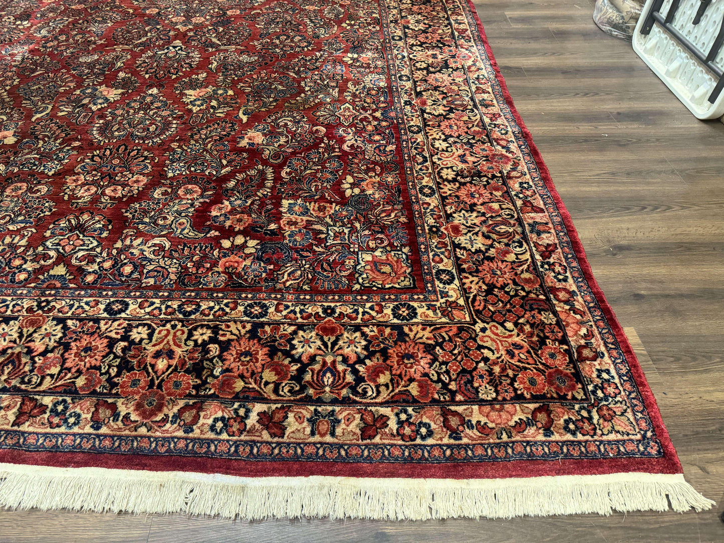 Persian Sarouk Rug 10x17 Large Handmade Wool Red Floral Allover Antique