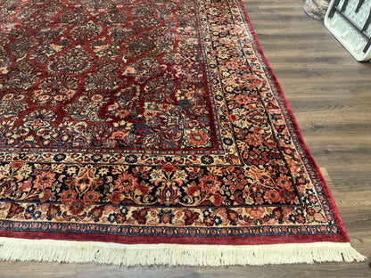 Persian Sarouk Rug 10x17 Large Handmade Wool Red Floral Allover Antique