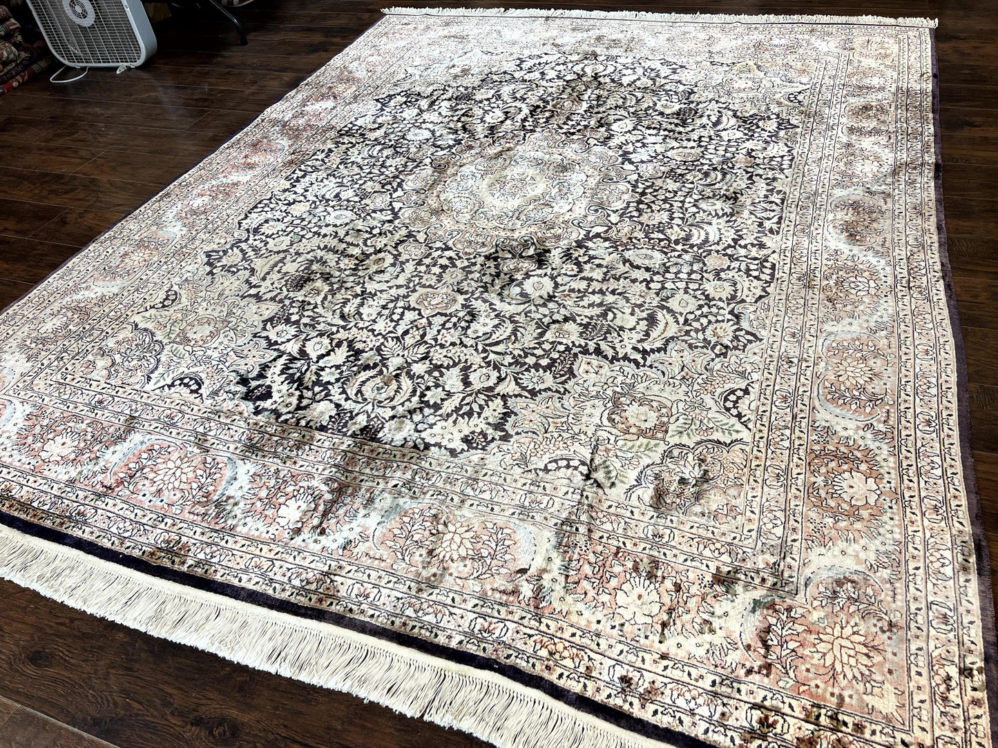 Silk Kashmiri Rug 8x10 Floral Medallion Handmade Indo Persian Vintage Silk Rug