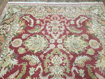 Indo Persian Rug 6x9, Hand Knotted Vintage Indian Sultanabad Agra Wool Rug, Handmade Oriental Carpet 6 x 9, Red Large Floral Design