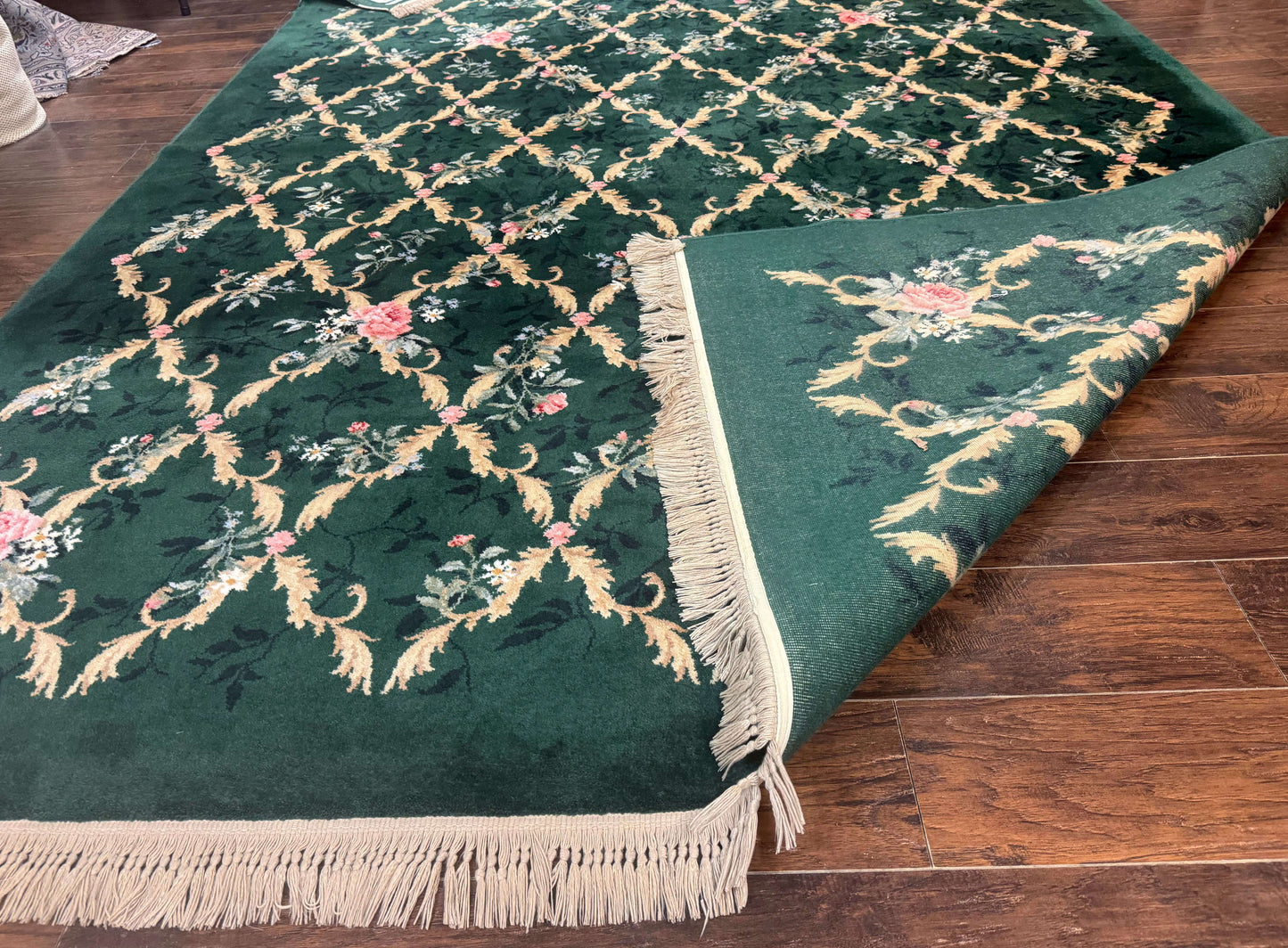 Karastan Garden of Eden Rug Green Savonnerie Wool 8.8 x 11.8