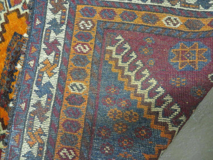 Turkish Wool Rug Antique Handmade Tribal Design 4x7 Feet Vegetable Dyed 1950s