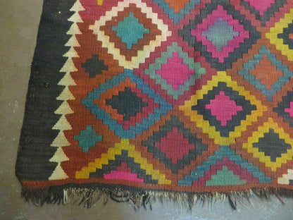 Antique Afghan Kilim Rug Handmade Flatweave Wool 7x10 Vintage Colorful Diamond Pattern