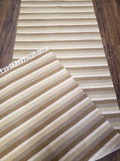 Striped Runner Rug, Flatweave Runner Rug, Hallway Runner, 15 ft Carpet Runner for Hall, Earth Tone Colors, Handmade Hand Woven Farmhouse Rug