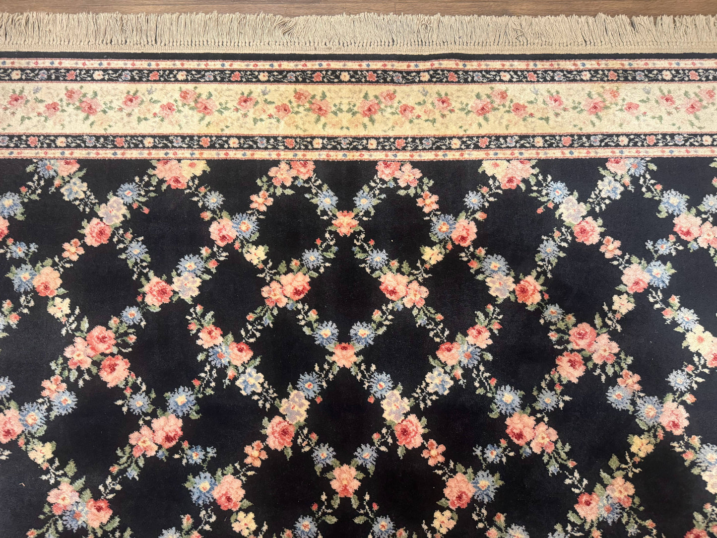 Karastan Garden of Eden Rug 8.8 x 12 Ebony Trellis Floral Wool Pile Vintage Discontinued