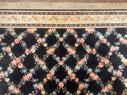 Karastan Garden of Eden Rug 8.8 x 12 Ebony Trellis Floral Wool Pile Vintage Discontinued