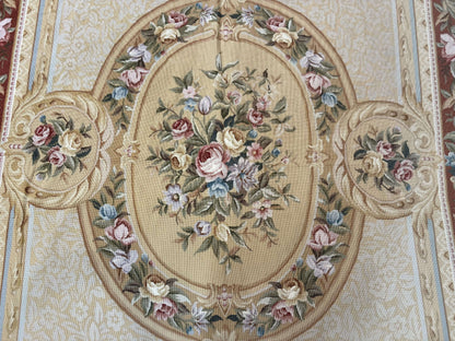Needlepoint Rug 8x10 Aubusson Savonnerie European Floral Elegant Handwoven Wool Carpet
