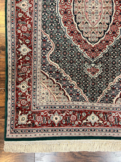 Sino Persian Rug 4x6 Hand Knotted Wool Silk Highlights Herati Medallion Vintage Carpet Green Maroon