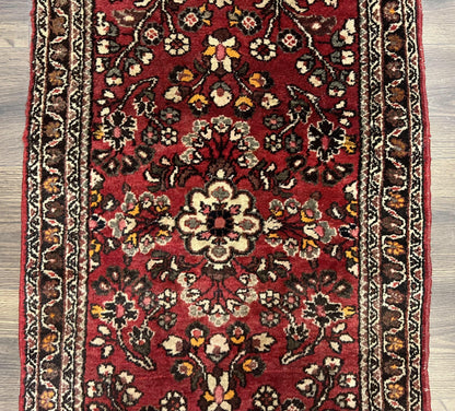 Persian Sarouk Rug 2x4 Hand Knotted Wool Antique Floral Area Rug Red Black Cream