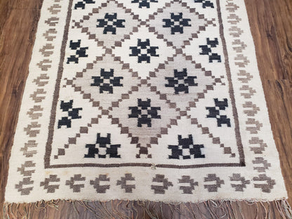 Semi Antique South American Handwoven Wool Kilim Rug 4x8 Runner Diamond Panel