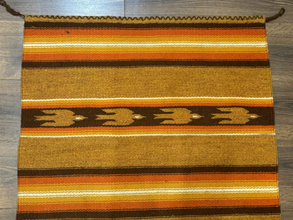 South American Rug Blanket 2.7 x 5.6, Wool, Handmade, Navajo Design, Orange Brown
