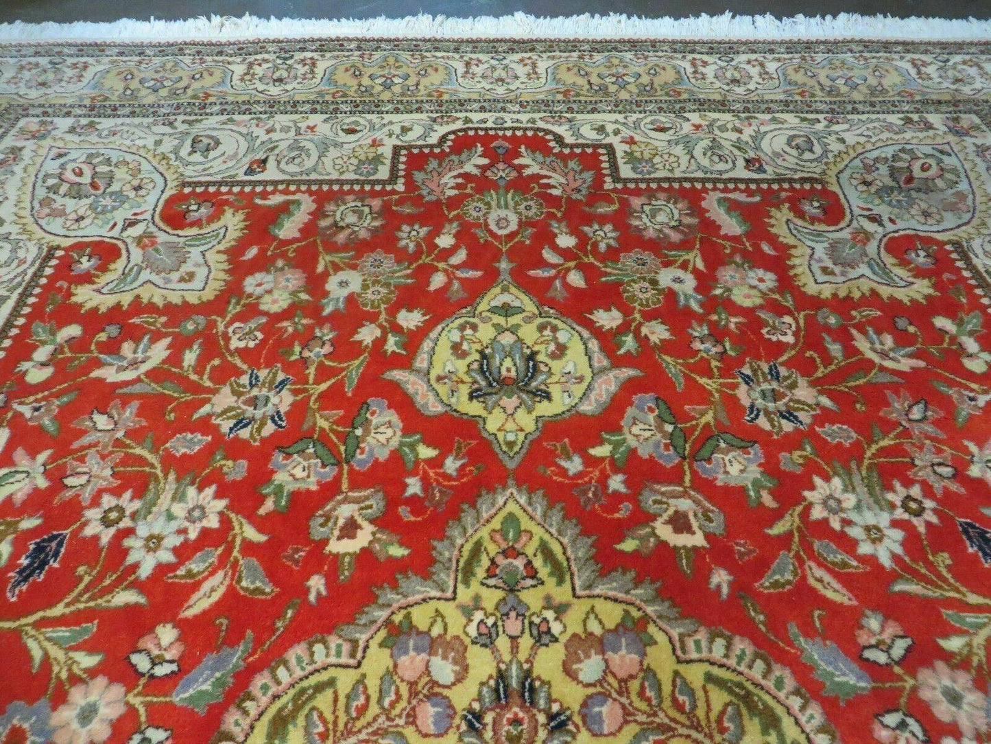 Vintage Persian Tabriz Rug 9x12 Hand Knotted Wool Floral Medallion