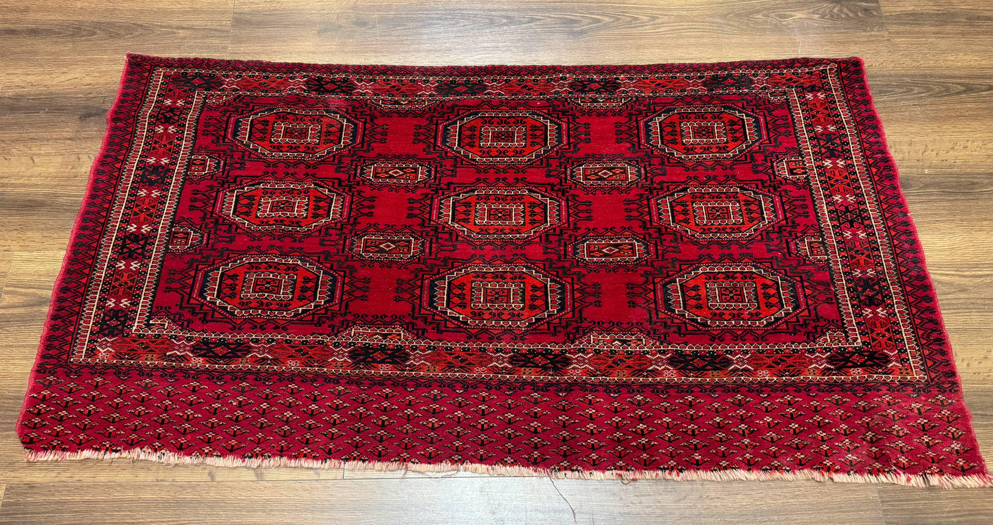 Antique Turkoman Salor Rug, Turkoman Textile, Fine 400 KPSI, Red, Persian Tribal Rug