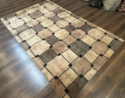 Tibetan Wool Rug 5x8 Hand Knotted Contemporary Abstract Design Soft Thick Pile