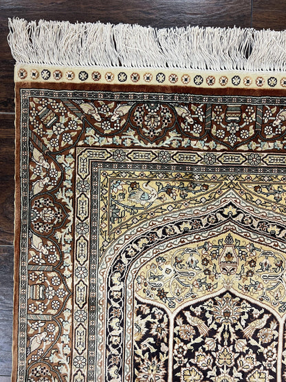 Turkish Hereke Silk Rug 2x3 Floral Vase Tree Of Life Birds Vintage Carpet