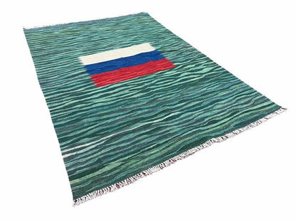Kilim Area Rug Sea Green Handmade Wool Turkish Flatweave 5 Ft 6 In X 7 Ft 10 In