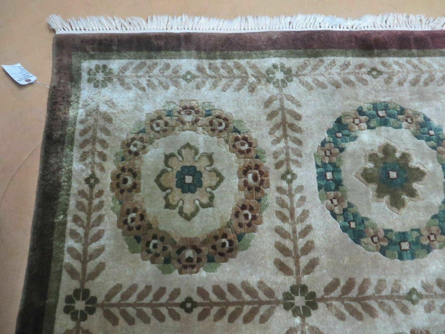 Handmade Wool Rug Indo Lahore 9x12 Modern Art Deco Olive Ivory