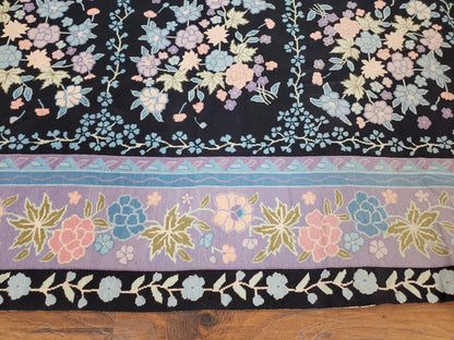 Chinese Needlepoint Rug Hand Woven Wool Vintage Floral Garden European Aubusson Design
