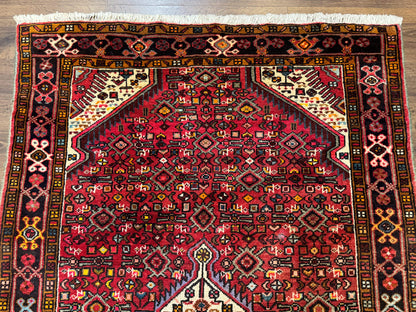 Persian Hamadan Rug 4x7 Tribal Malayer Carpet Red Ivory Bohemian Antique
