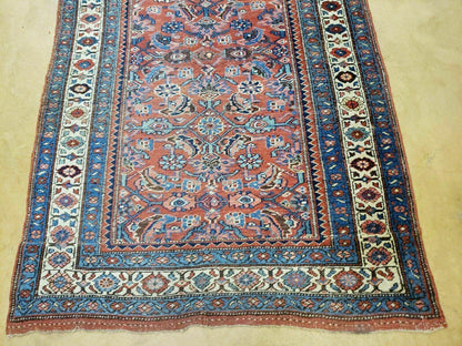 3' 8" X 11' Antique Handmade Turkish Wool Rug Veg Dye Runner Nice Rusted Red