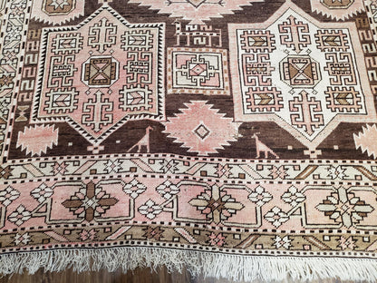 Antique Caucasian Rug 5' 5" x 10' 9", Shirvan Carpet, Wide Oriental Corridor Runner, Quality Handmade Hand-Knotted Wool Rug, Pale Pink Black