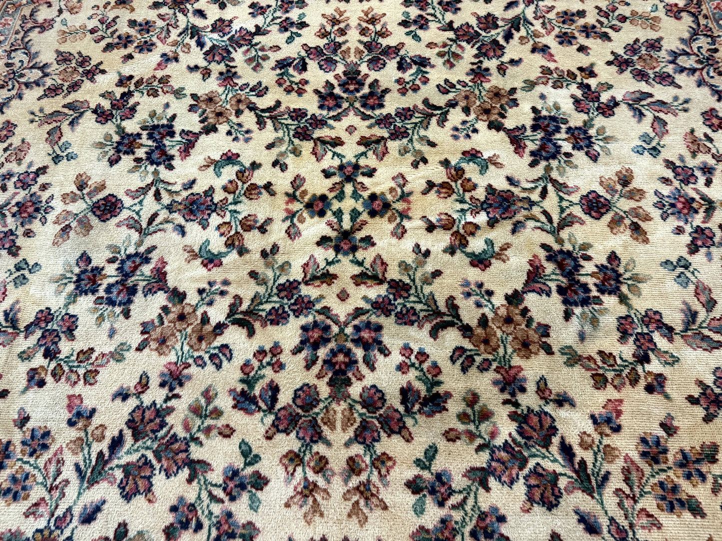 Karastan Kirman Wool Rug Antique 8.8x12 Lanamar Floral Ivory