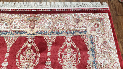 Dark Red Silk Carpet 5.3 x 7.6 ft, 5x8 Silk Rug, New Turkish Silk Carpet, Mint Condition, Beige & Red Area Rug, Bamboo Silk, High Quality