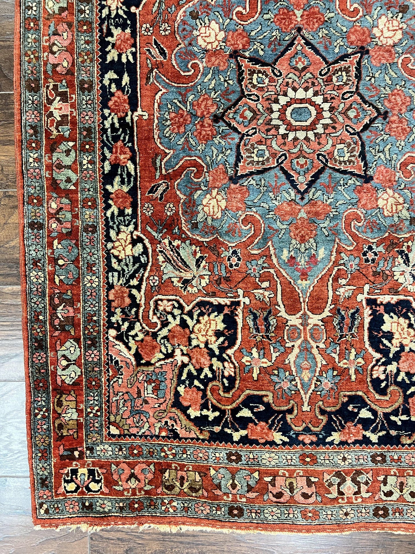 Persian Bidjar Rug 4x5 Hand Knotted Wool Carpet Red And Blue Antique