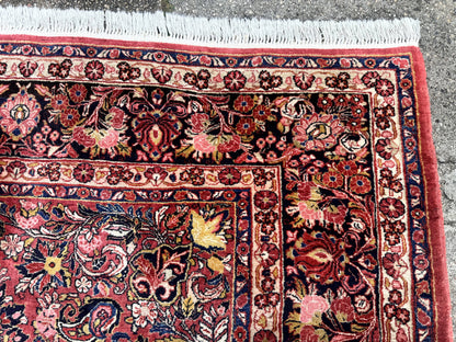 Large Antique Persian Sarouk Rug 11x18, Red, Floral Allover, Palace Size Wool Handmade Carpet