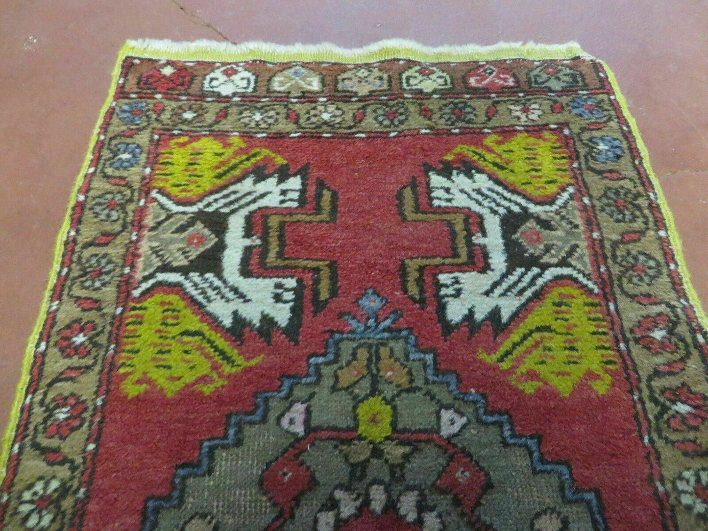 Antique Turkish Oushak Wool Rug Yastik 20 by 38 Inches Handmade