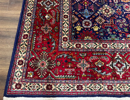Large Persian Tabriz Rug 10x16 Navy Blue And Red Allover Pattern Hand Knotted Wool Carpet