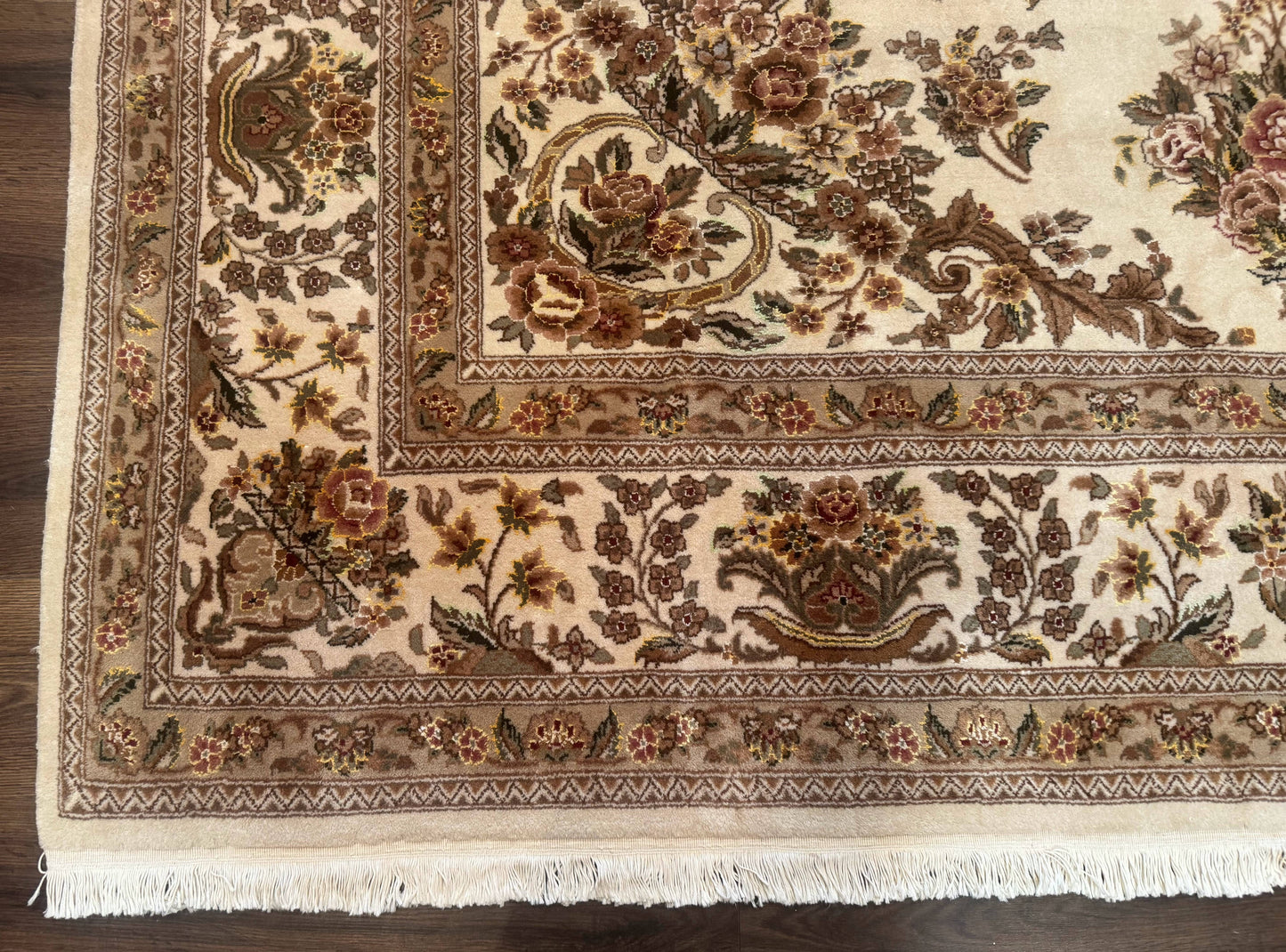 Sino Persian Rug 8x10, Floral, Elegant, Fine 225 KPSI, Beige, Wool & Silk