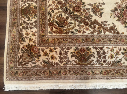 Sino Persian Rug 8x10, Floral, Elegant, Fine 225 KPSI, Beige, Wool & Silk