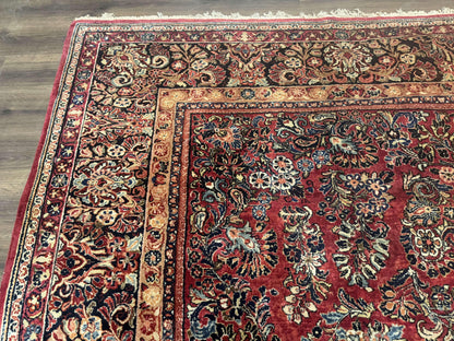 Persian Sarouk Rug 10x18 Extra Large Antique Wool Carpet Red Floral Handmade