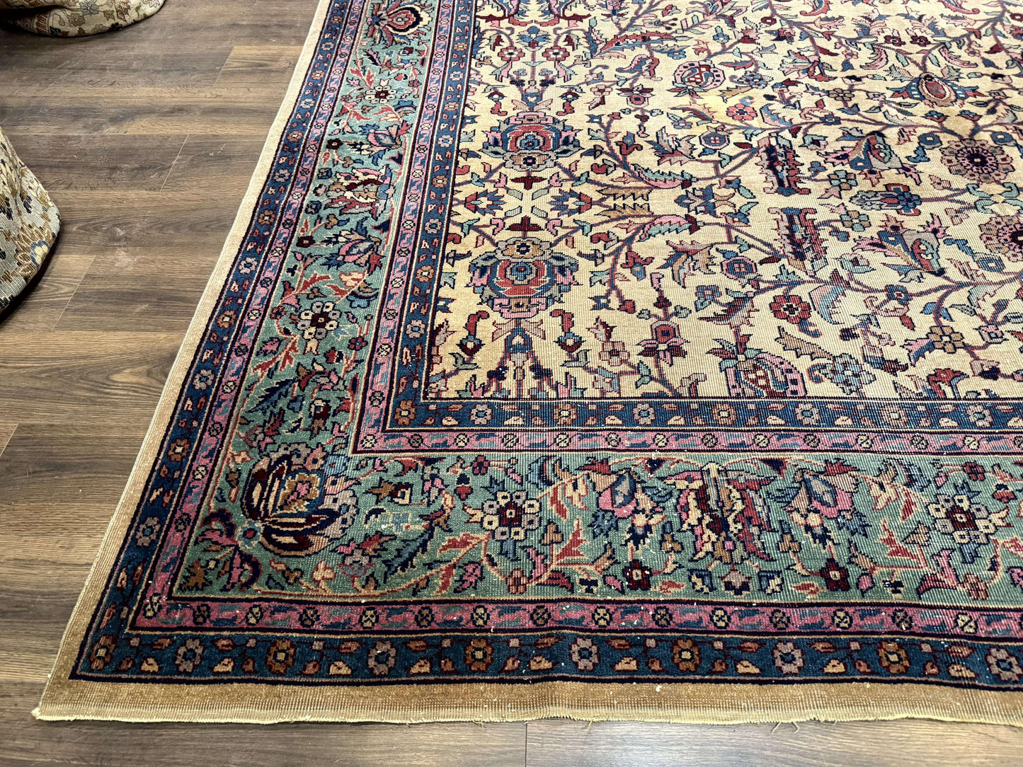 Rare Antique Persian Samarkand Rug 10x15 Camel And Cyan Allover Pattern