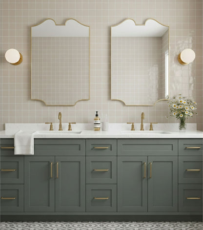 Pair of twin-curve crest mirrors above double vanity