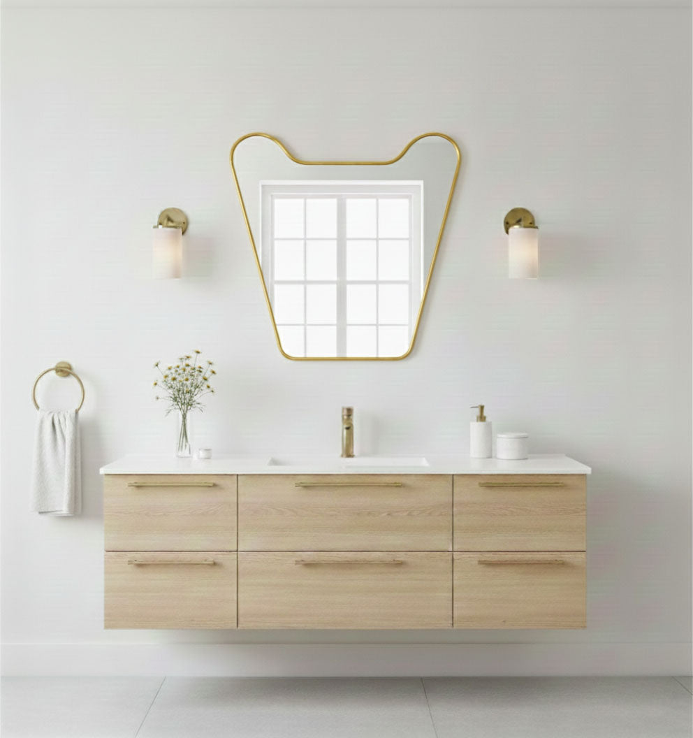 Asymmetrical bathroom mirror design