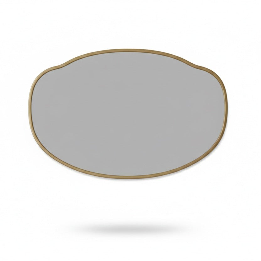Belle Cloud brass mirror with soft oval cloud shape on white background