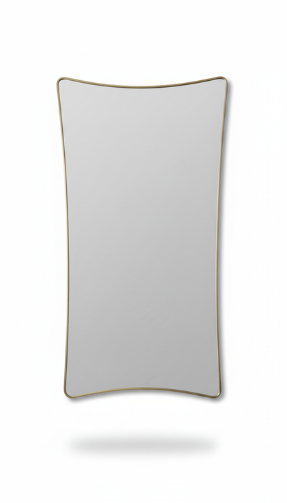 Handmade S-curve rectangle brass mirror on white background