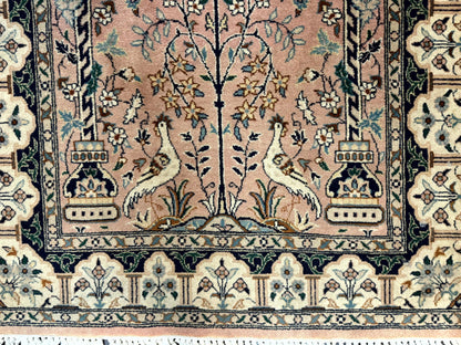 Tree Of Life Prayer Rug Handmade Persian Wool Two By Four Feet Vintage Style Birds Lantern