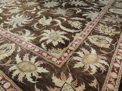 Vintage Peshawar Oushak Wool Rug 13x16 Handmade Floral Pattern Antique Washed