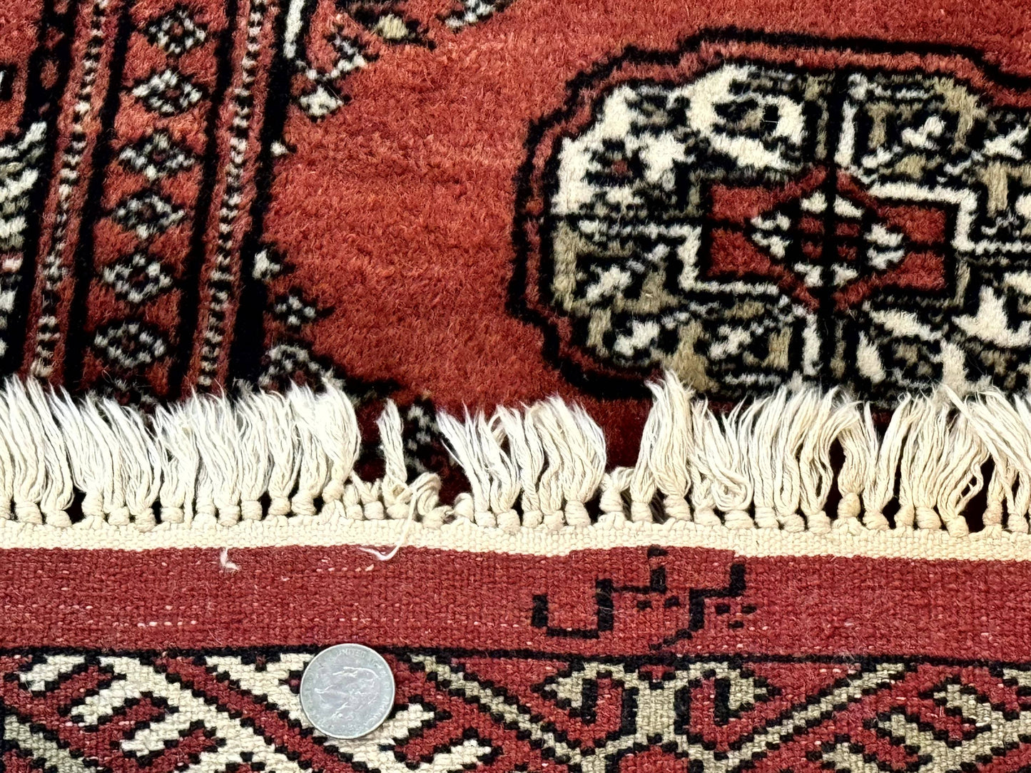 Red Pakistani Turkoman Bokhara Rug 3x5 Vintage Hand Knotted Signed