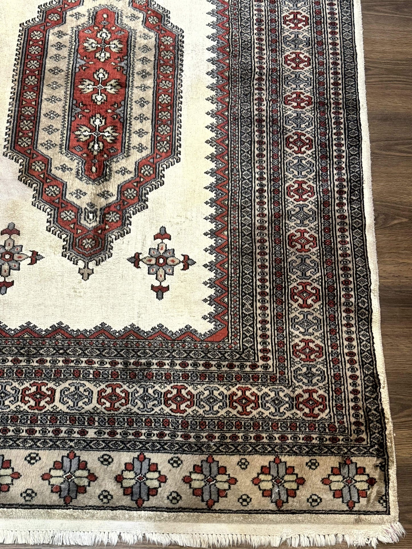 Pakistani Turkoman Rug 4x6, Semi Open Field, Ivory, Vintage
